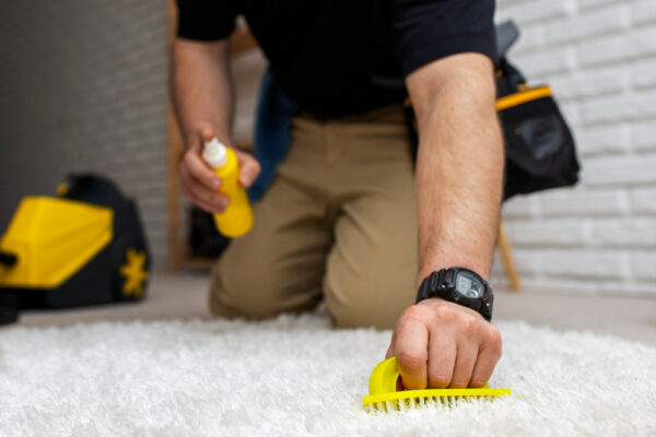 Persona limpiando una alfombra